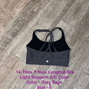 Flow Y Nulu Longline Bra Light Support, A/C Cups  - Color - Grey Sage Size  6
